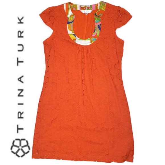 Trina Turk Dresses & Skirts - Trina Turk size 12 orange lace scoop neck dress